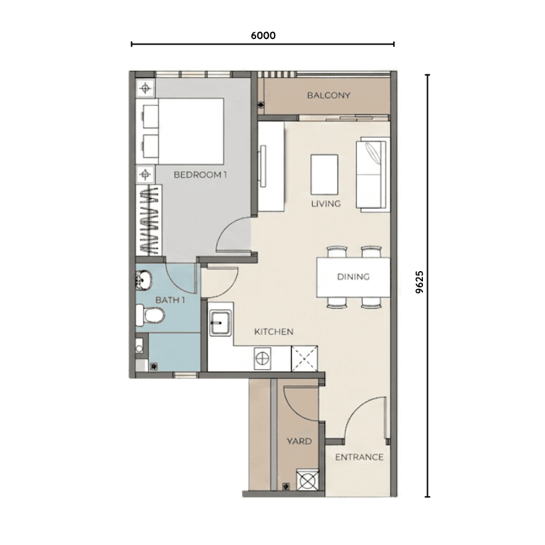 Type A floor plan — 526 sqft