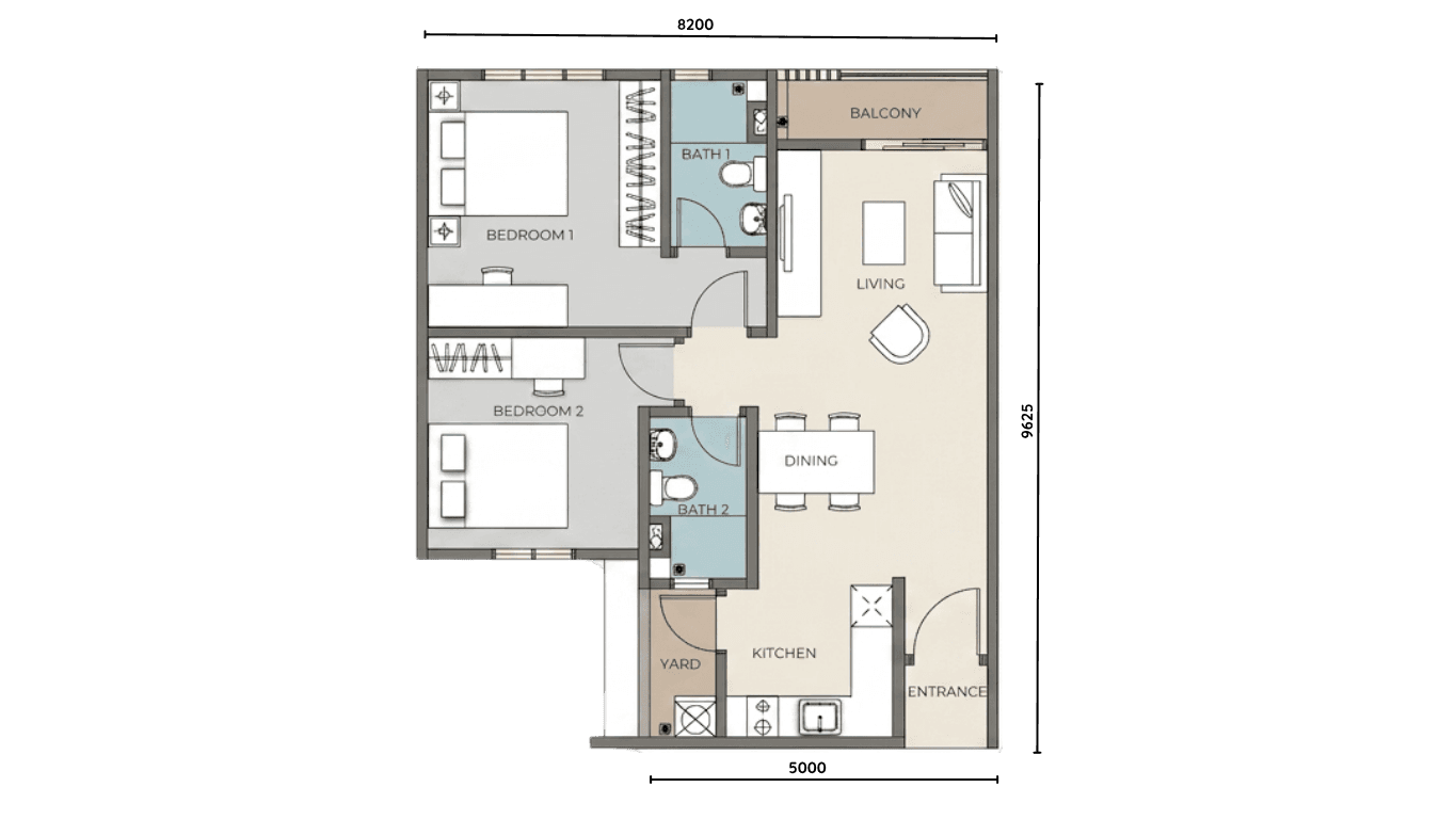 Type B floor plan — 756 sqft